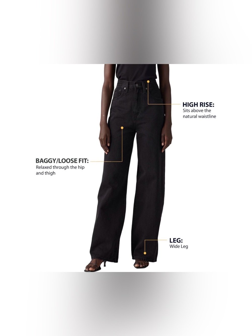 Levi's Women's Cinch Baggy Black Wide-Leg Jeans - Picture 2 of 5